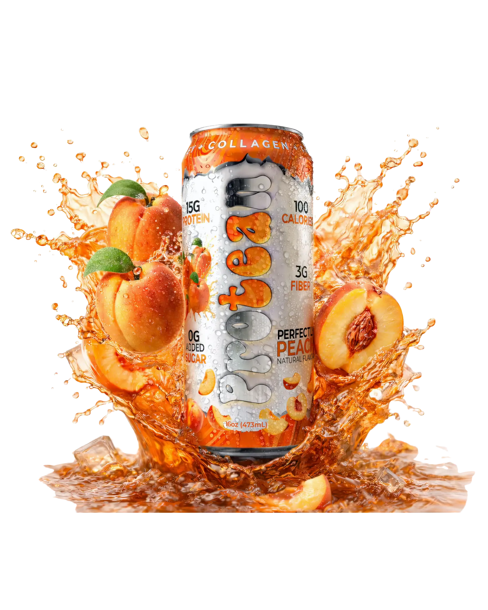 Protean Perfectly Peach 16oz can with peach splash